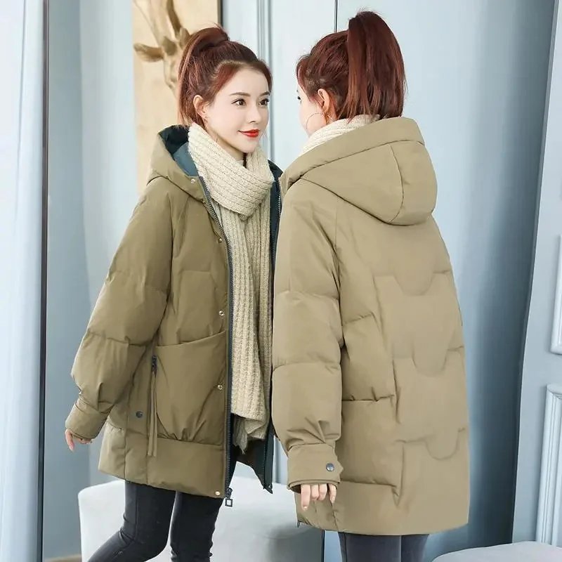 down cotton jacket women mid length winter 2023 new Korean version loose thickened cotton jacket casual women cotton jacket