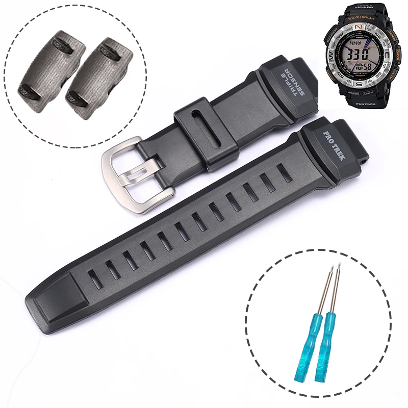 Cinturino di ricambio in resina impermeabile da 20 mm per Casio Protrek PRG-300 PRW-6000 PRW-6100 PRW-3000 PRW-3100 – adatto per uomini e donne, accessorio per orologio, Nero, 20mm, Fibbia nera e