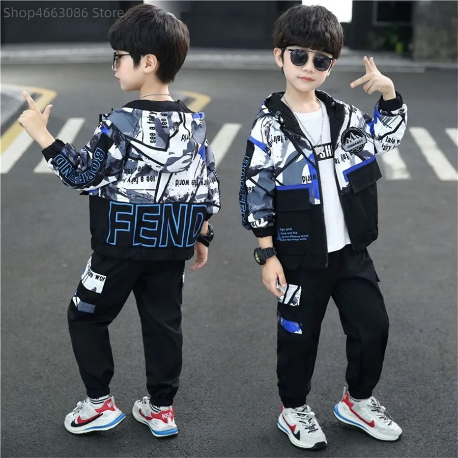 

2023 New Spring Autumn Casual Boys Clothing Set Full Sleeve Character Pattern Hoodies + Pants 2Pcs Child Sport Suit For Kids