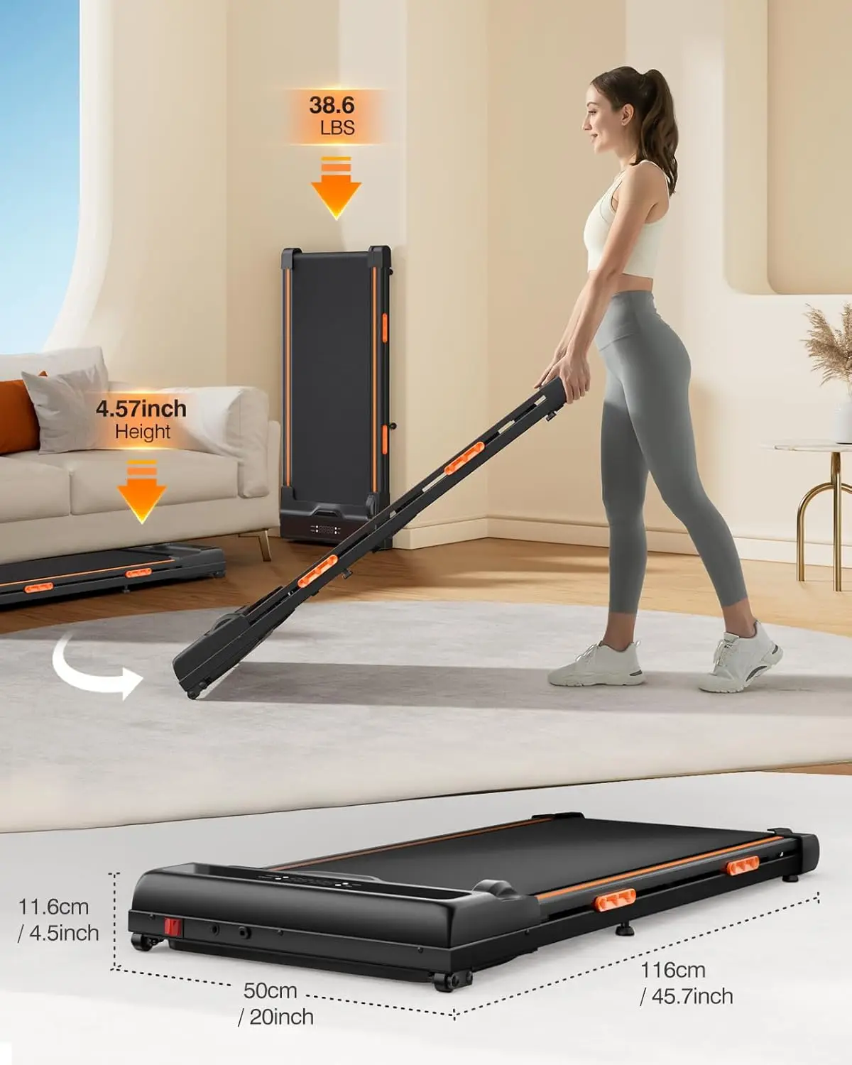 Under Desk Treadmill with Incline, 2.5HP Quiet Portable Treadmills for Home/Off