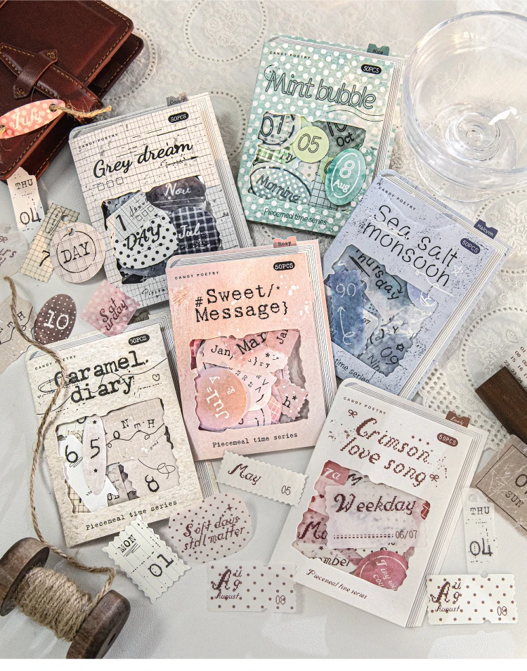 50 Stück Aufkleber mit gebrochenen Stoffen, DIY-Aufkleber für Tagebuch, Scrapbooking, Festival, Geburtstag, Party, Geschenk, Dekorationen, Etiketten, Schreibwaren – Detail 2
