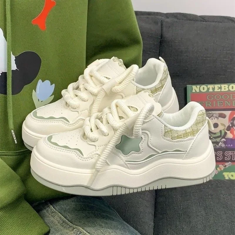 

Женская спортивная обувь для бега на толстой подошве, прогулочная теннисная обувь, брендовая Дизайнерская Женская Вулканизированная обувь с круглым носком на шнуровке