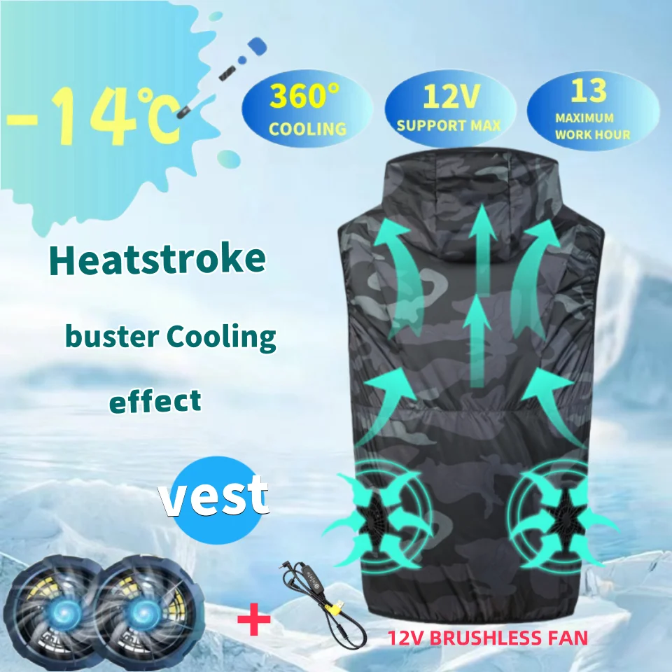 

Hot Weather Worker Fan Vest Men Air Conditioning Clothes Women Fan Jacket Body Cooling Summer Work Clothes Cooling Hooded Vest