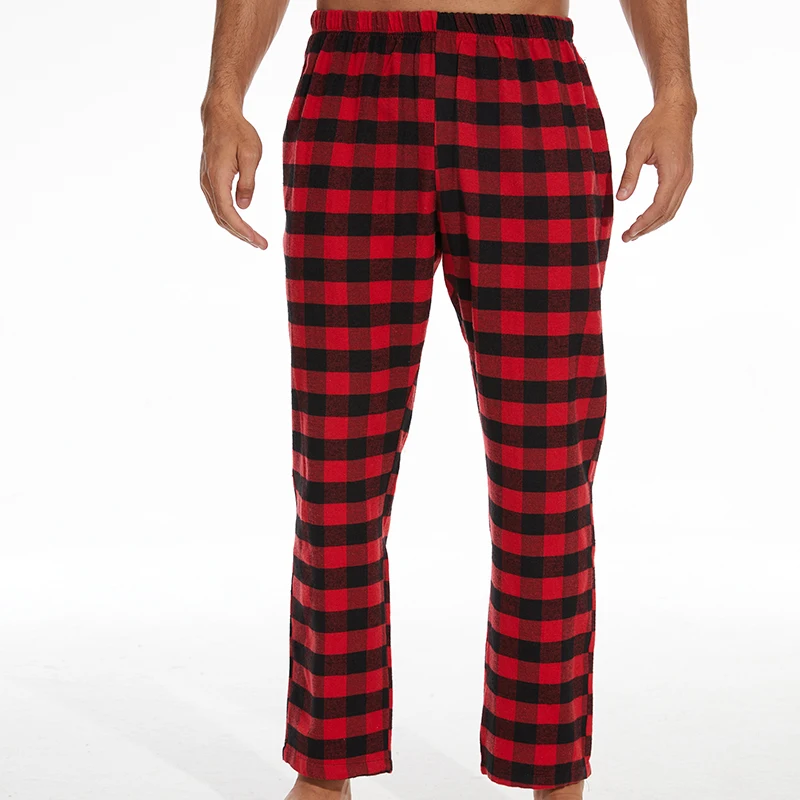 Men's fashion casual pajama trousers soft and comfortable loose elastic waistband plaid comfortable straight home leisure trouse pajama pants