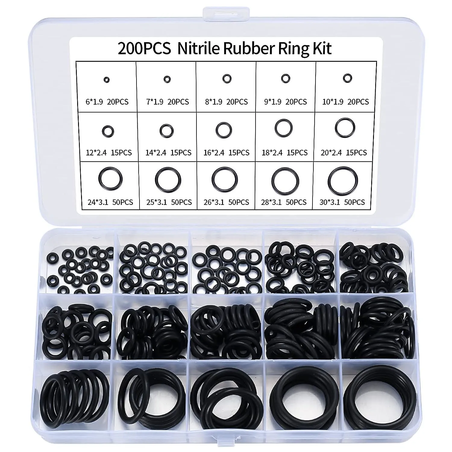 

200Pcs Nitrile Rubber 15 Sizes O Rings NBR Sealing O-Rings Washer Rubber Wear-Resistant Waterproof And Oil Resistant Gasket