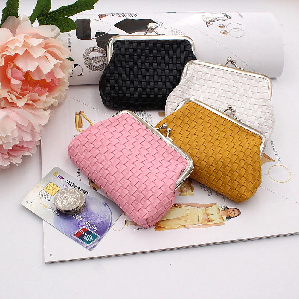 Women Coin Purse Small Woven Wallet Hasp Clutch Bag ID Credit Bank Card Key Holder for Evening Party
