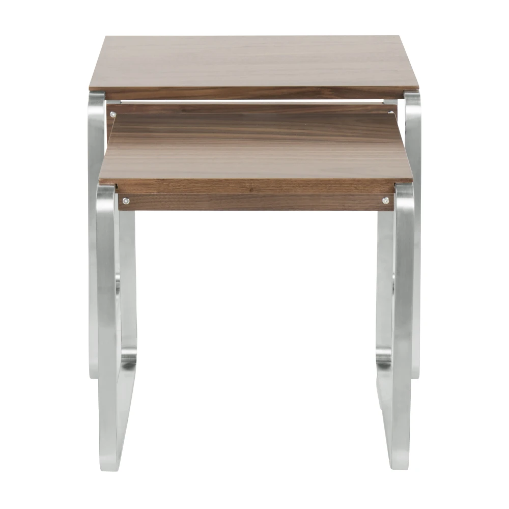 "Tea Side Nesting Tables: Stainless Steel & Walnut, Modern Design" 5