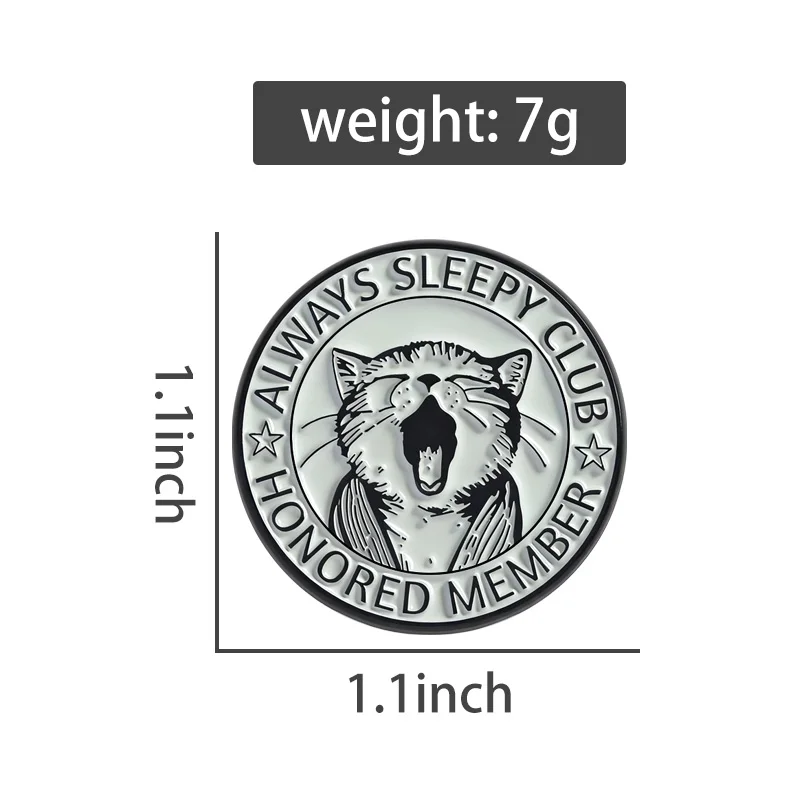 Always Sleeping Club Enamel Pins Cartoon Cute Cat Yawn Brooches Lapel Badges Retro Sassy Animal Jewelry Gift for Kids Friends