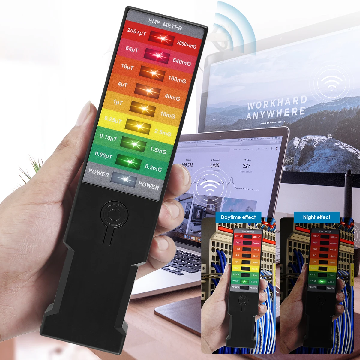 Electromagnetic Radiation Detector Handheld EMF Reader Battery Operated EMF Meter Tester Portable 9 LED Gauss Meter 3