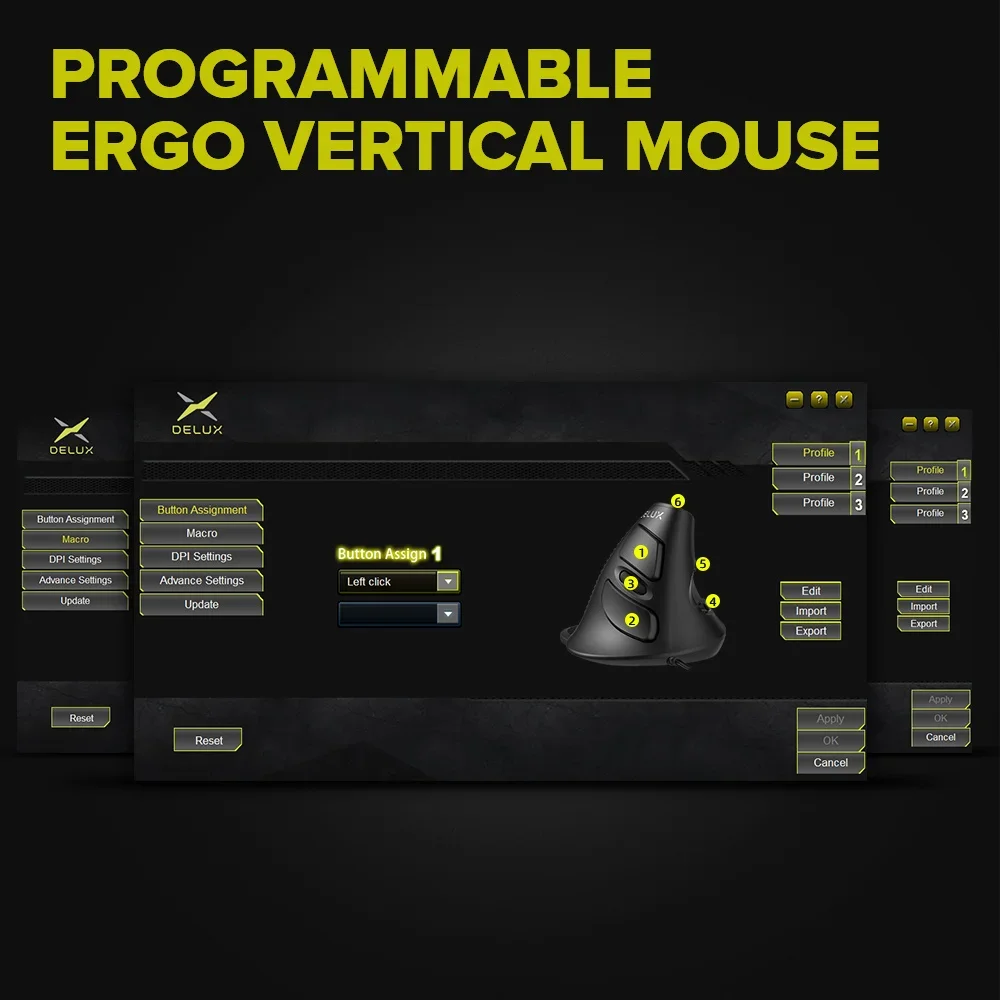 Ergonômico Vertical Office Mouse Clique Silencioso Ratos da Mão Direita com Remoção Palm Wrist pc Laptop Computador 4000dpi Delux-m618xu - Imagem 3