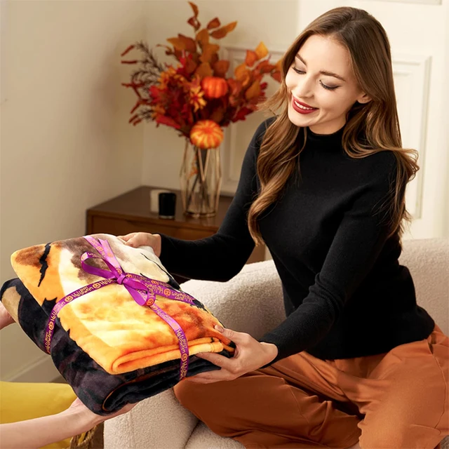 Couverture polaire effrayante d'Halloween : couverture en flanelle design sorcière, citrouilles et maison hantée, douce et confortable, cadeau 4
