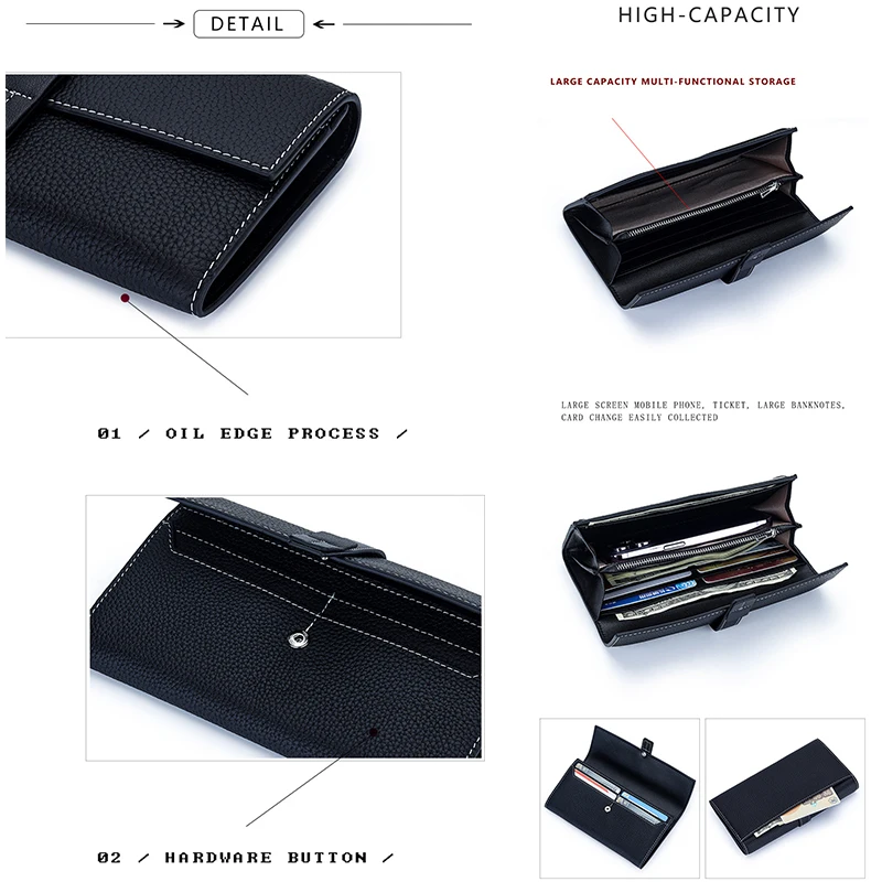 Snap Clutch Wallet for Women Money Holder and Card Organizer with Zippered Pouch Lady Full Grain Leather Colorblock Long Wallet