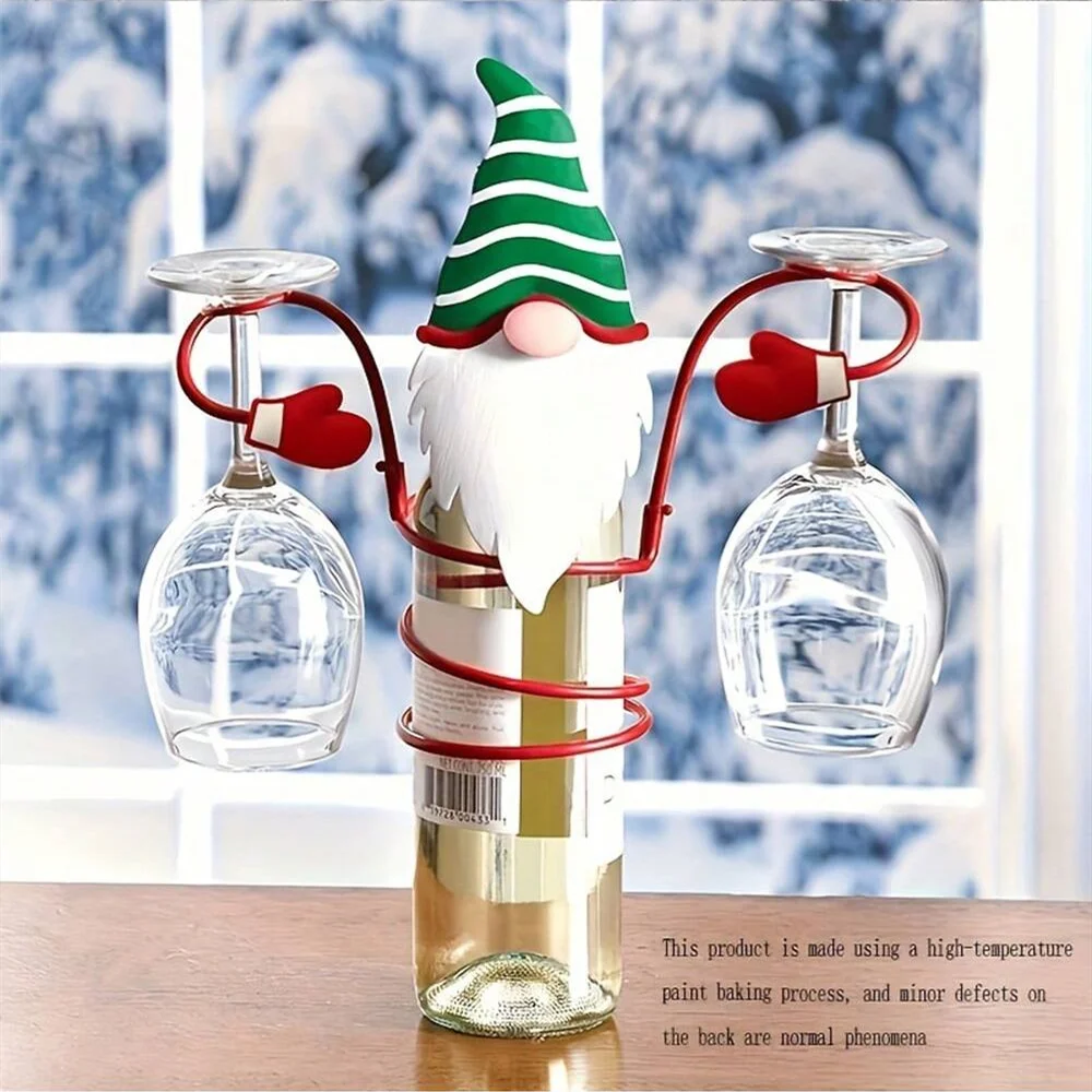 Christmas Wine Bottle Holder with Glass Rack 2 in 1 Festive Party Decor Gift Santa Standing Holder for Bottle & Glasses