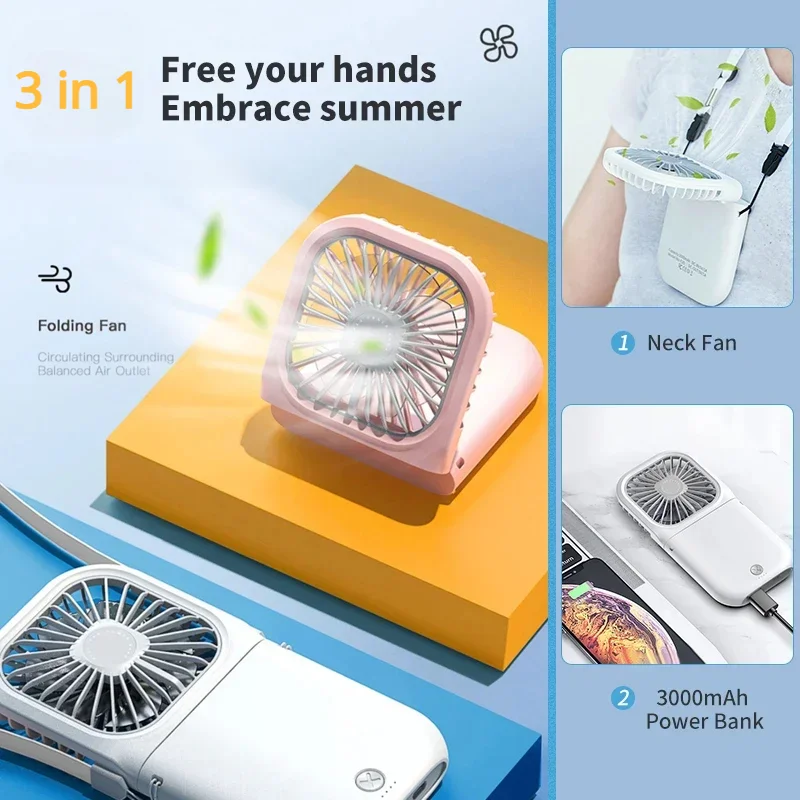 미니 휴대용 선풍기 USB 충전식 쿨러, 접이식 핸드헬드 데스크탑 선풍기, 조용한 접이식 사무실 가정용 편리한 보조배터리, 3000mAh
