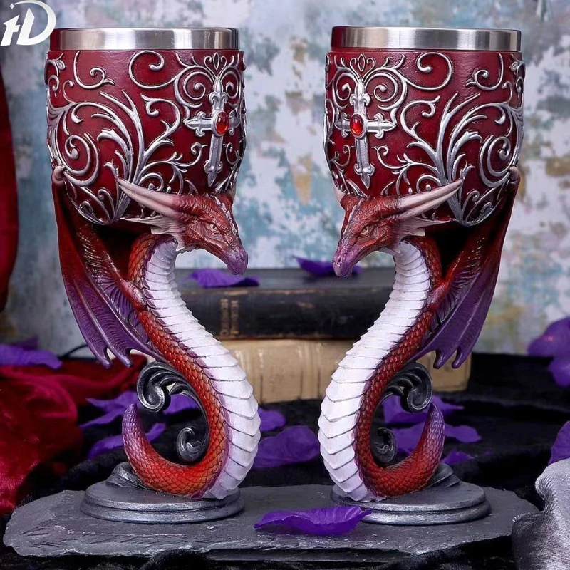 

2pcs New Western Dragon Goblet Personalized Stainless Steel Red Wine Cup 3D Wolf Head Goblet Skull Cup