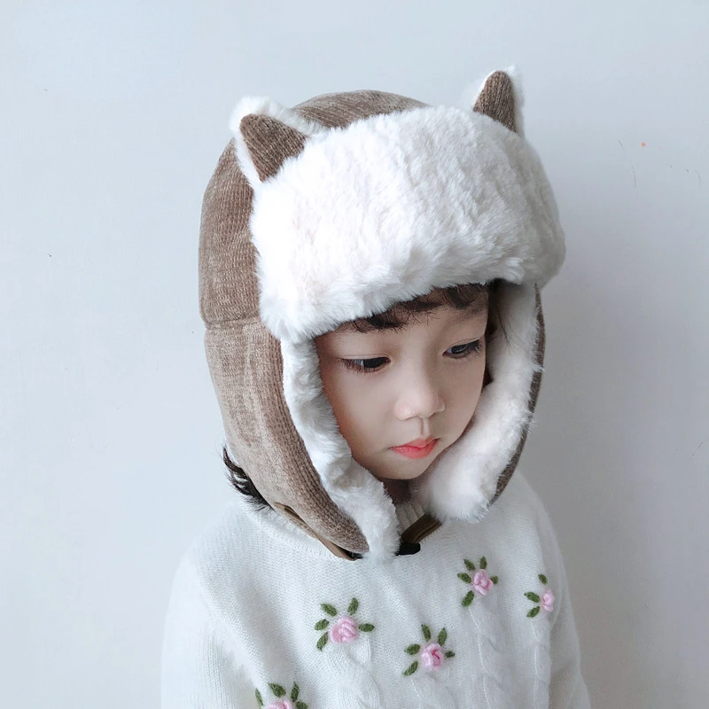 

Children Cat Ears Bomber Hat Winter Fleece Thickening Cavalry Hat Outdoor Warm and Windproof Earflap Ushanka Cap Kids