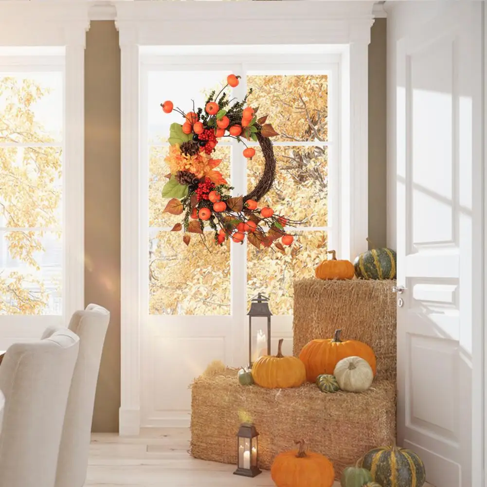 Decorative Fall Wreath Indoor Fall Wreath Vibrant Fall Harvest Wreath Mini Pumpkins Berries Ornamental Decor for Front Door Home