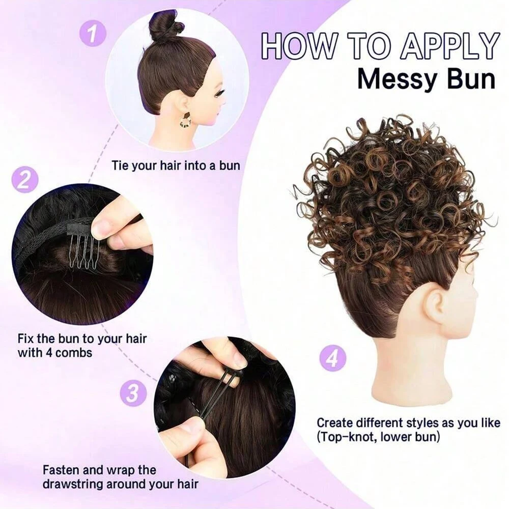 Coda di Cavallo Sintetica Ricciolosa con Elastico e Pettini per Donna, Estensione per Chignon o Coda di Cavallo, Ideale per Uso Quotidiano e Feste - immagine 3