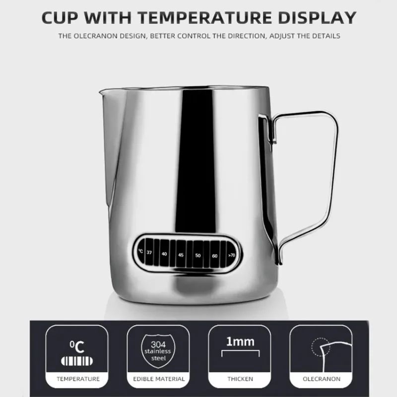 Milk Frother Jug Milk Frothing Jug 350/600ML Stainless Steel Temperature Display For Latte Art Barista Kitchen