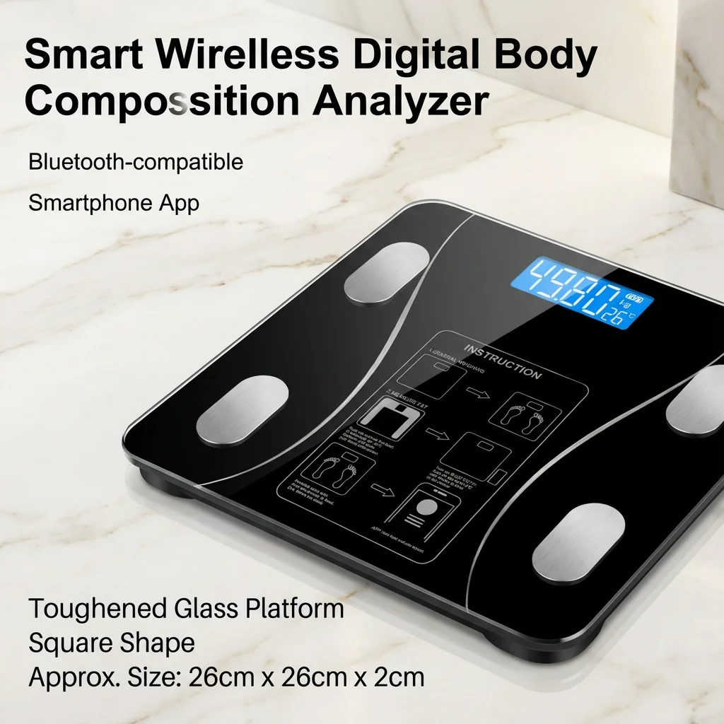 Balança de gordura corporal digital sem fio inteligente, analisador de peso de banheiro compatível com bluetooth com aplicativo de smartphone para composição corporal 3