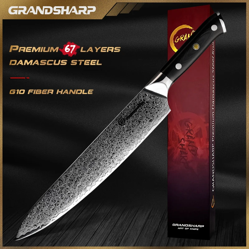 

9.5'' Damascus Chef Knife 67 Layers AUS-10 Steel Japanese Damascus Kitchen Knife Japanese High Carbon Slicing Cooking Tools Gift