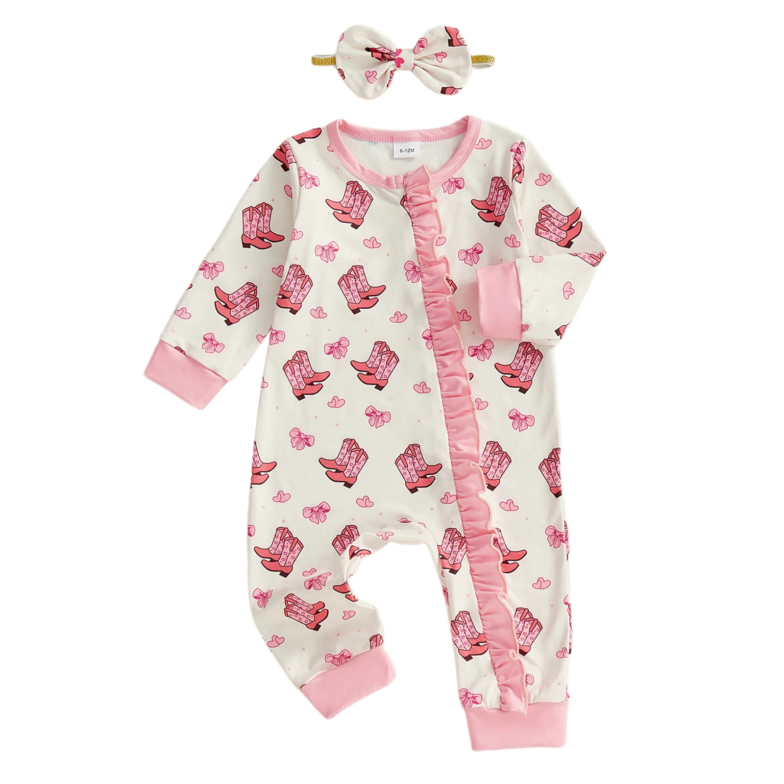 Adorable Infant Cowgirl  with Cute Bow Detail and Matching Headband for Little Western Princesses