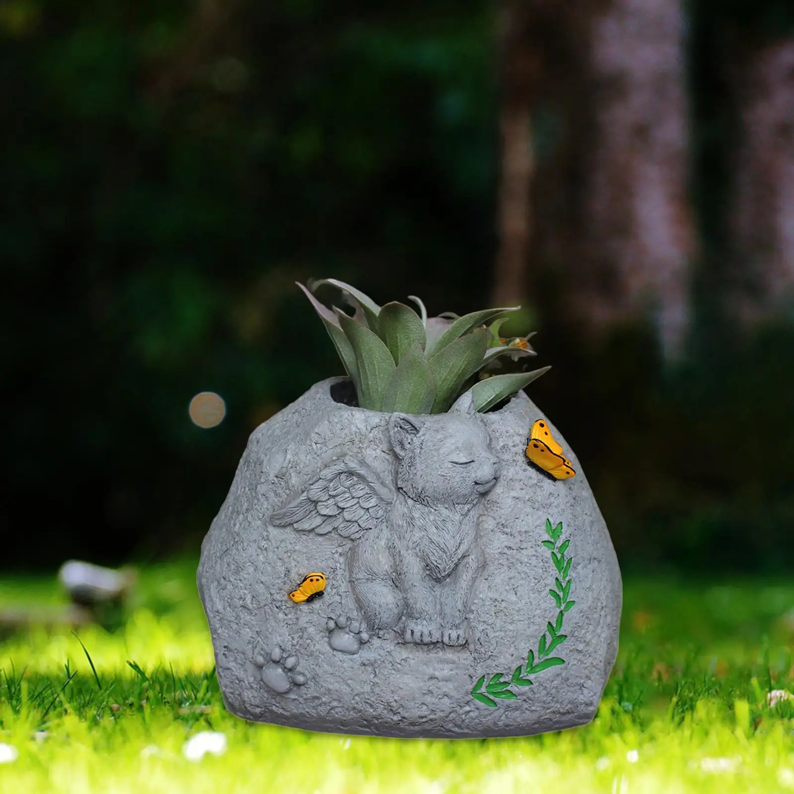 Memorial Stone for Cat Pet Tombstone Resin Final Resting Peace Flower Pot Cat Grave Marker for Patio Outside Garden Yard