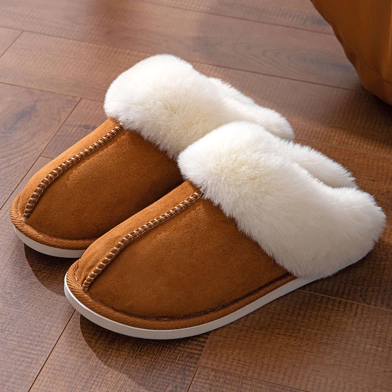 Autumn Winter Fluffly Furry Slippers Women Faux Suede Non Slip Indoor Cotton Slippers Woman Soft Warm Plush Slides Shoes Female