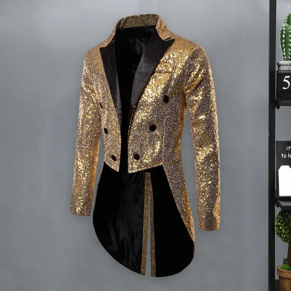 Description Picture 4 of itemParty Sequin Blazer and Collar Dazzling Sequins Blazer Jacket Sparkly Sequins Stand Collar Split Hem Nightclub Prom Suit Tuxedo