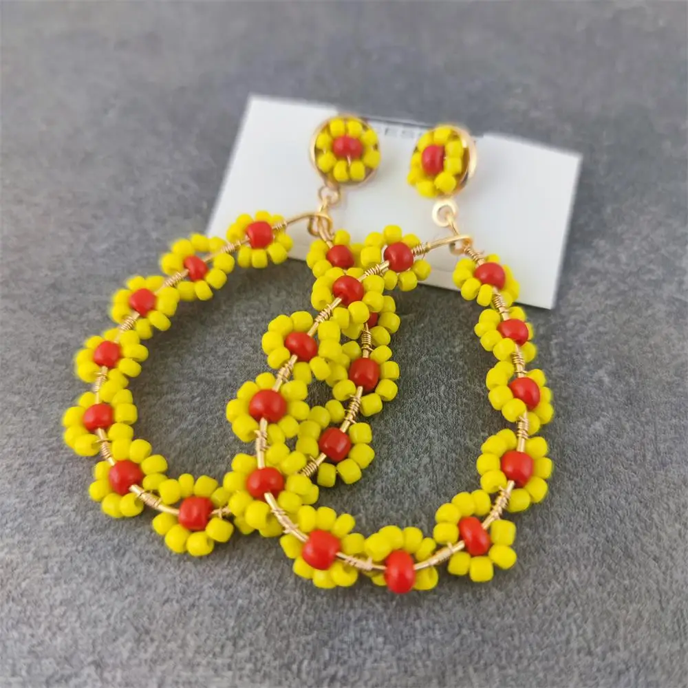 Handmade Boho Earrings For Women Colorful Style Sweet Flower Earrings Jewelry Spring Summer Floral Beaded Earrings Accessories - Image 5