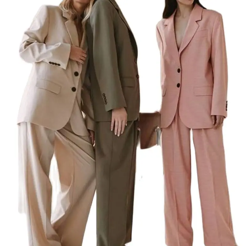 Notched Lapel Lady Pant Suits For Weddings Two Buttons Womens Business Blazer Female Fared Trouser Tuxedo(Jacket+Pant)