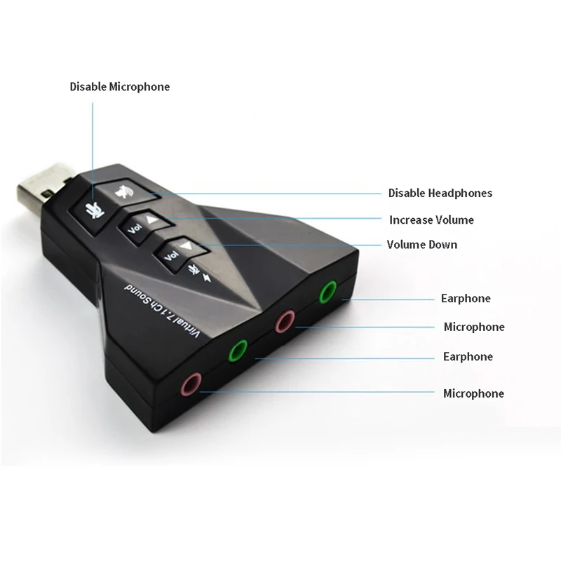 USB 가상 7.1 독립 사운드 카드 비행기 모양의 사운드 카드 외부 데스크탑 컴퓨터 노트북 드라이버 무료