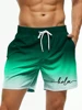 Fashion Letter Design Mens Print Shorts Summer Men's Swim Trunks Elastic Waist 3D Print ‘Hola’Graphics Gradient Breathable Short 3
