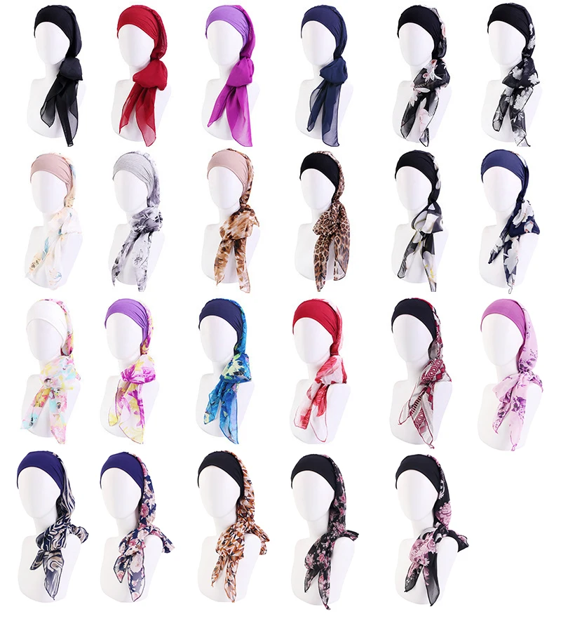 Neue vorgebundene Chemo-Kopfbedeckung für Damen, Turban, Beanie, Chiffon-Band, langes Haar, Kopftuch, Kopfbedeckung, Krebs-Hüte, Bandana für Haarausfall – Detail 2