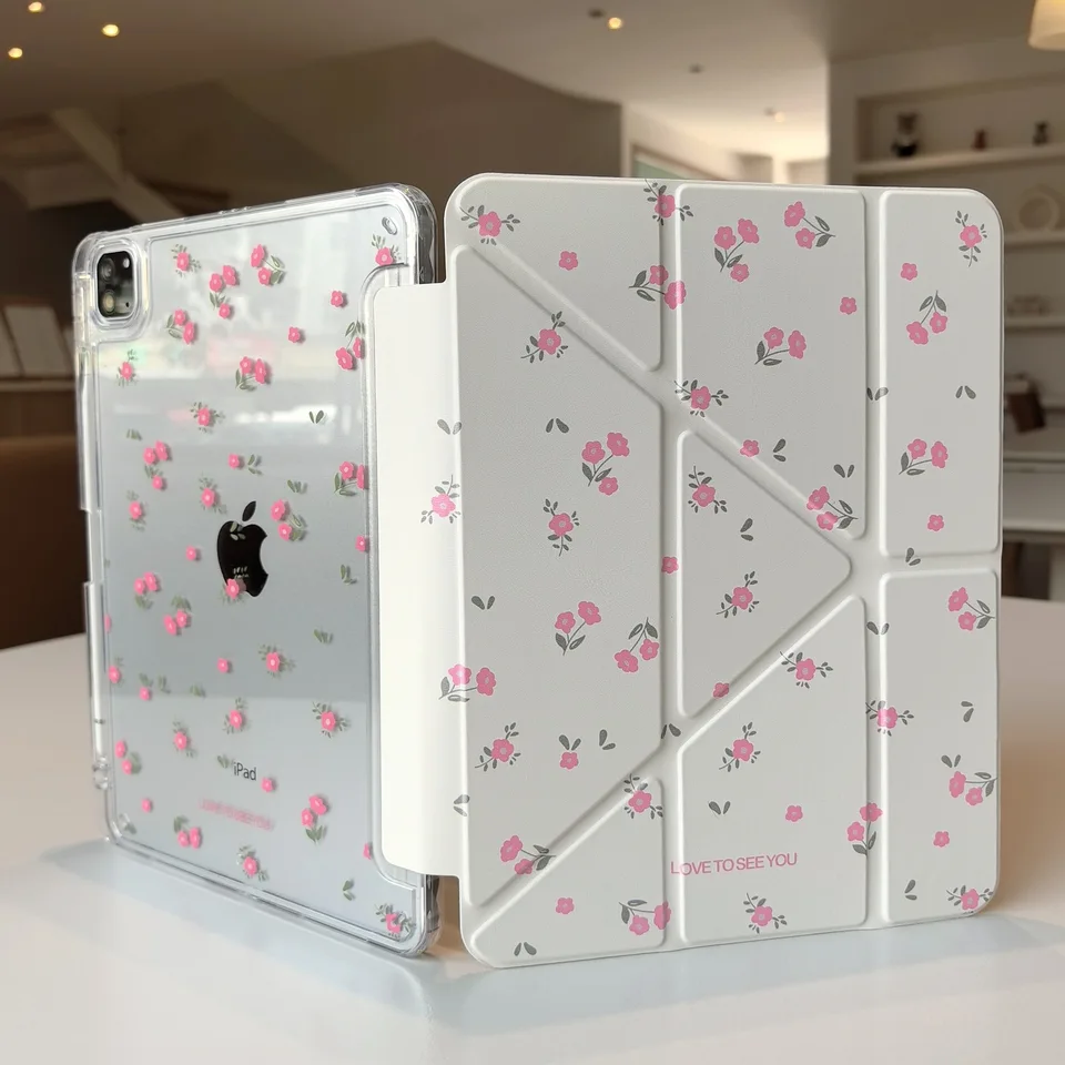 Custodia Per IPad 11 (2025) E IPad 10 (2022) 10.9 Pollici Con Supporto Magnetico E Portapenna – Fiori E Gatti
