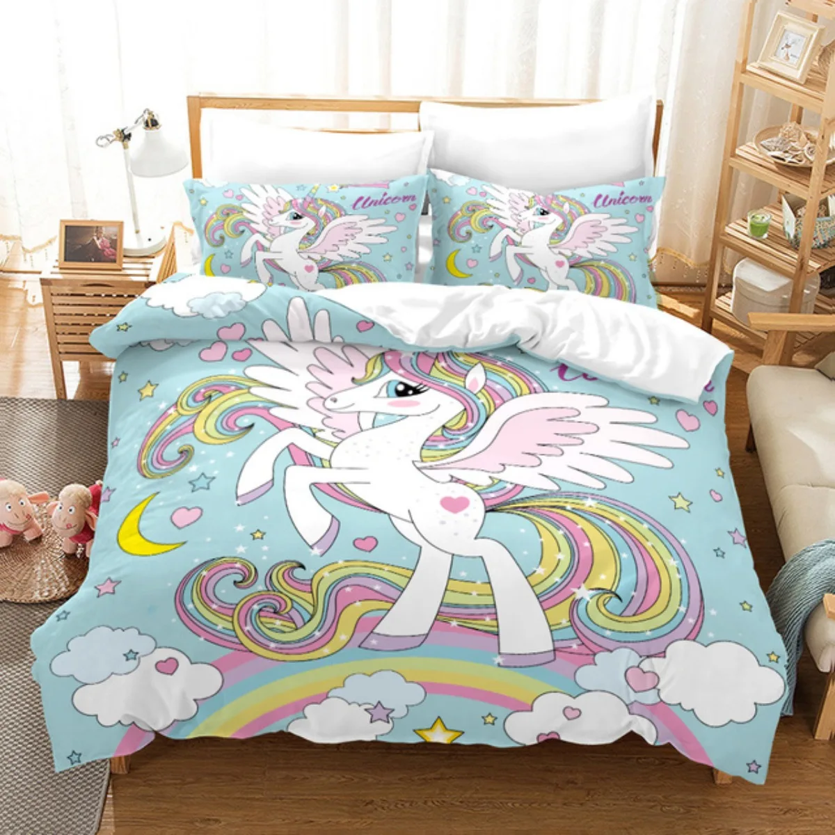 Rainbow Unicorn Bedding Sets Cartoon 3D Digital Printing Duvet Cover Sets Suitable for Bedroom Unicorns and Rainbows Bed Linen 6