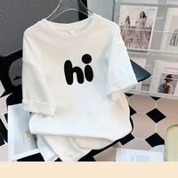 Fashion Women T-shirt 2025 New Summer White Short Sleeve T Shirt Female Harajuku Loose Casual O-neck Unisex Clothes Top Y2k Tee 1