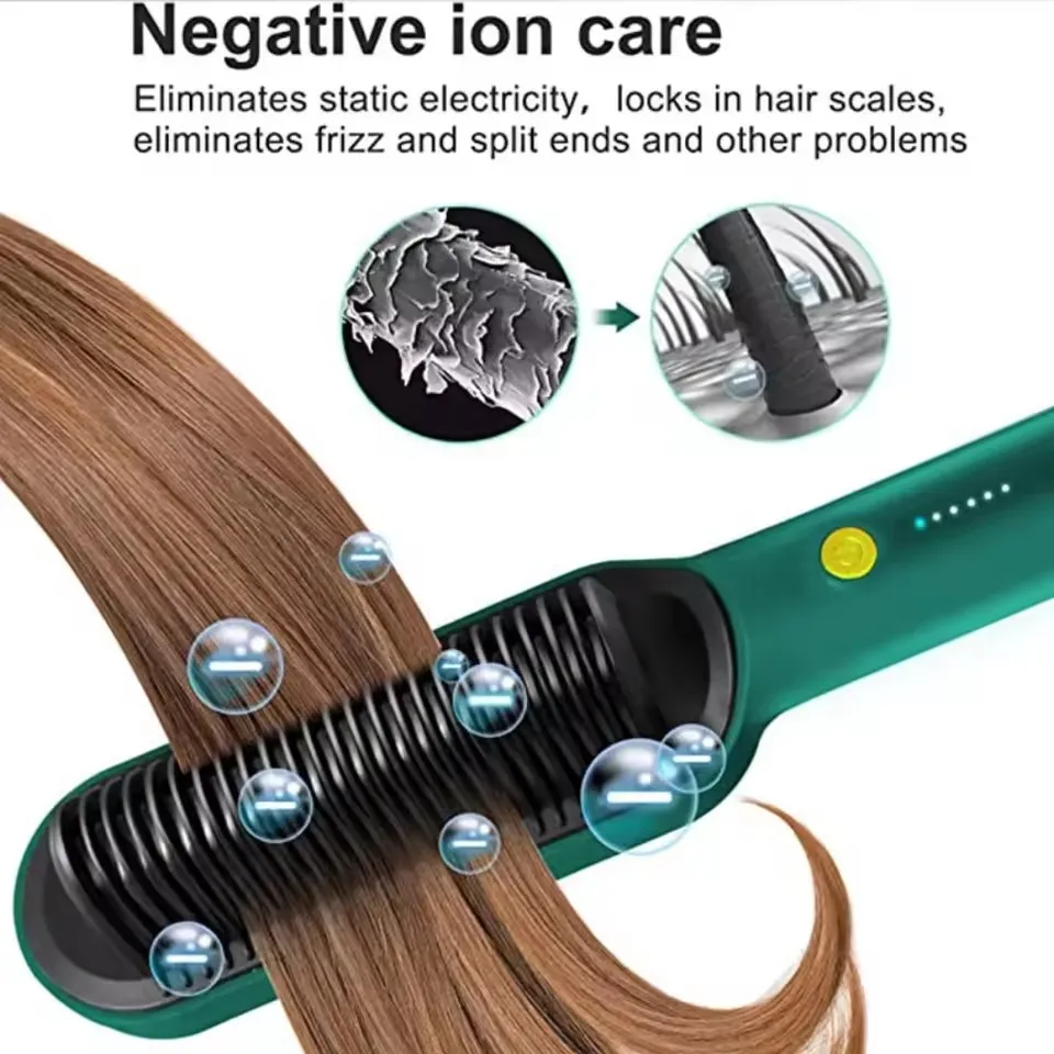 2 In 1 Electric Professional Negative Ion Hair Straightener Brush Curling Comb Lcd Display Hair Curling Tool Straight Brush