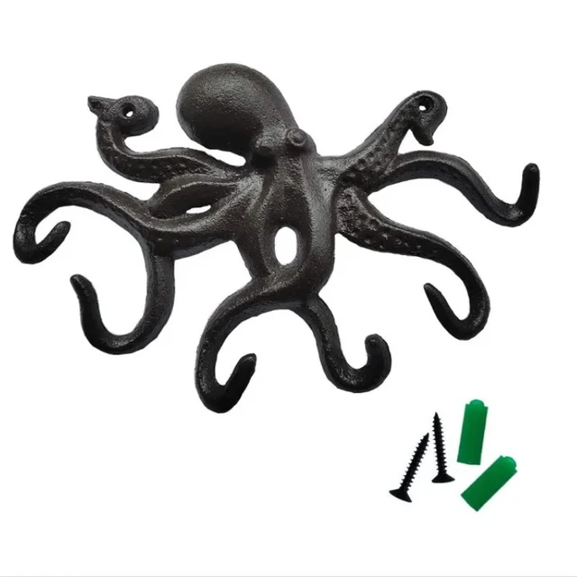 Octopus Key Holder for Wall Cast Iron Hooks Decorative Rustic Towel Mounted  Heavy Duty Coat