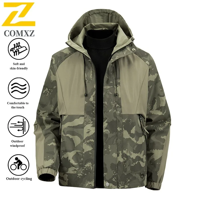 Korean Style Men's Camo Jacket Waterproof  Windbreaker Hooded Outdoor Coat Windproof Spring Fall Casual Streetwear Military 2025