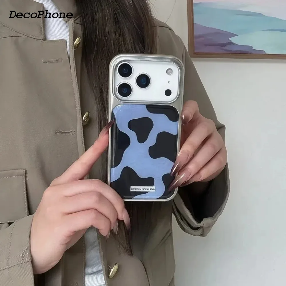 Retro Color Collision Pattern Electroplated Resin Black Phone Case Cover