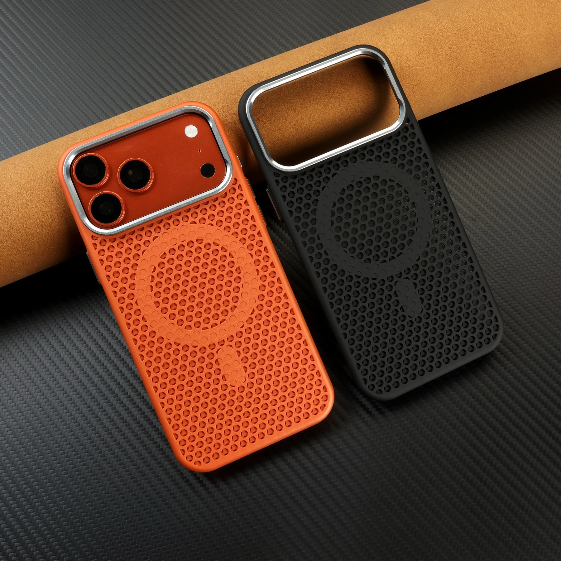 Honeycomb Grid Breathable Magnetic Hard PC Back Cover with Alloy Lens – Magsafe Compatible