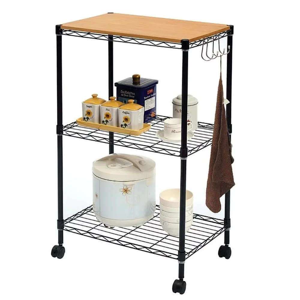 

3 Tier MDF Top Kitchen Trolley With Hooks Freight Free Furniture Home