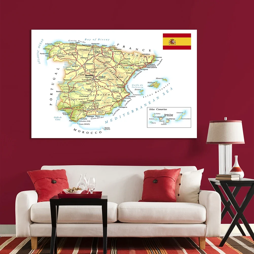 The Spain Road and Rail Network Map 225*150cm Non-woven Canvas Painting Wall Poster School Supplies Office Home Decoration