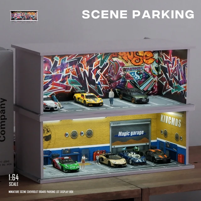 1/64 Garage scene Model Scene with Light Version Simulation Model Scene Decoration Collect (Excluding dolls and car models) 3