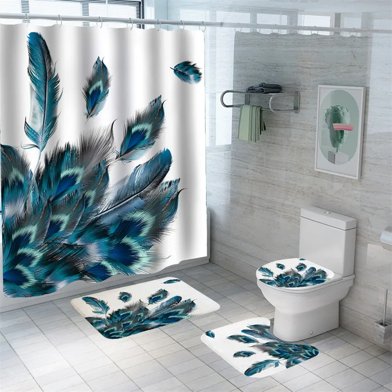 Waterproof Bathroom Curtain 3D Mildew Proof Shower Curtain With Hooks  Washable Polyester Bathtub Curtains Bathroom Supplies