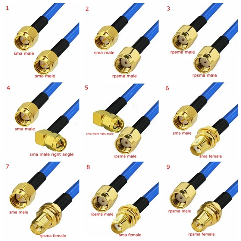 Cabo Coaxial Sma para Conector Macho Fêmea Sma Ângulo Direito Crimp Teste de Alta Freqüência Latão Rápido Rg402 Rg402 50ohm