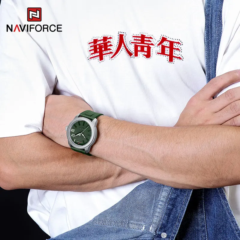 NAVIFORCE Original Army Sports Quartz Watches for Men Green Silicone Strap Military Waterproof Man Wrist Watch Relogio Masculino