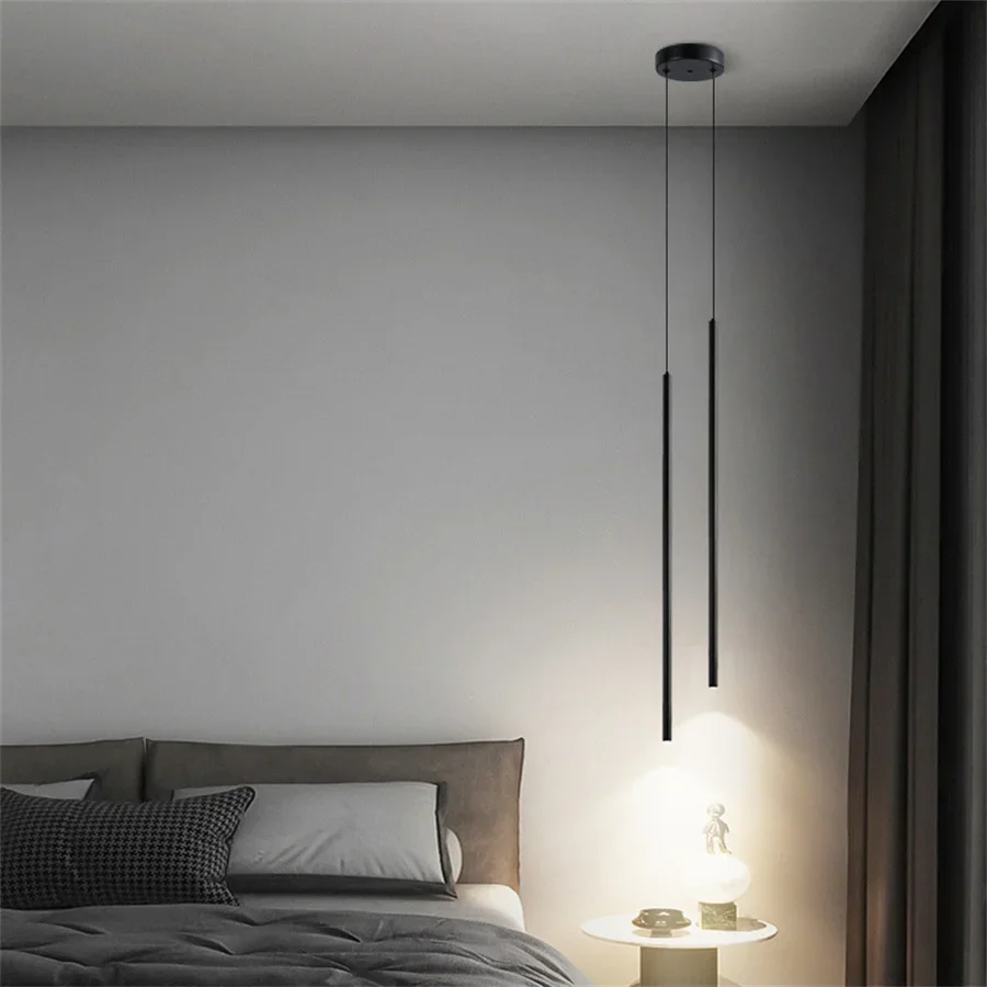 Superfine 2CM Led Pendant Lights Long Tube Hanging Lamp Kitchen Island Dining Room Table Pendant Lamp Bedroom Bedside Droplight 3