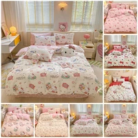 Sanrio Hello Kitty Cotton Printing Bedding Set Duvet Cover Bed Sheet Pillowcase King Queen Full Twin Bedclothes Home Textile 1
